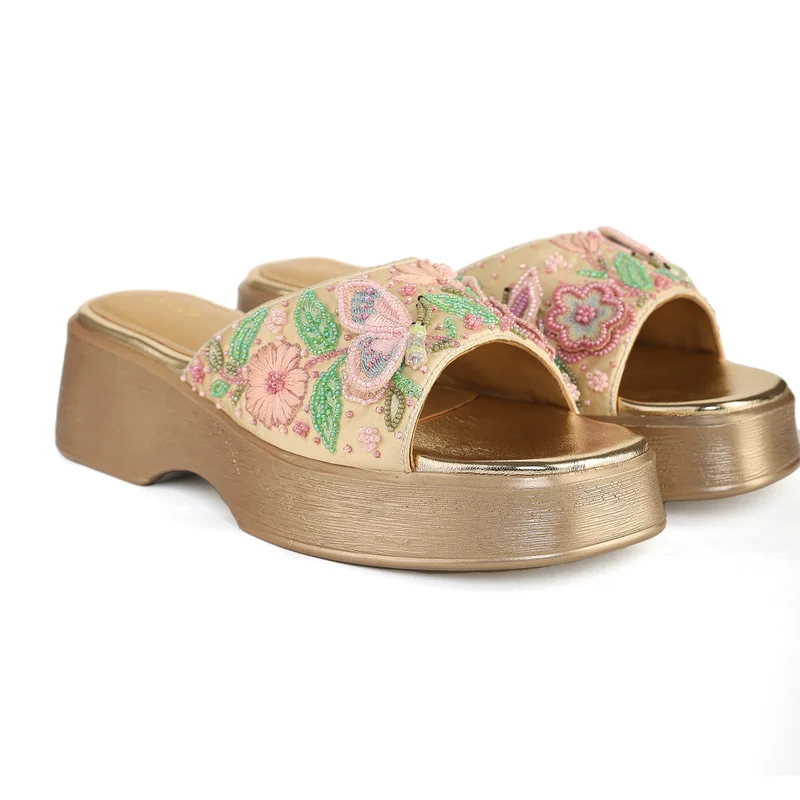 Anaar Anaar Vanessa Rose Gold Satin Embellished Open Sandals – Bridal & Occasion Wear