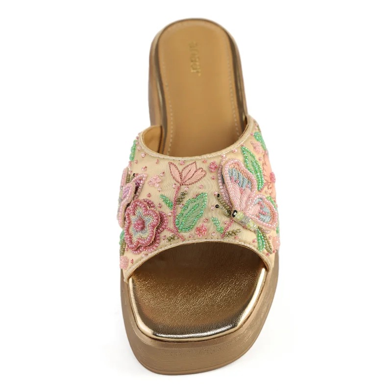 Anaar Anaar Vanessa Rose Gold Satin Embellished Open Sandals – Bridal & Occasion Wear