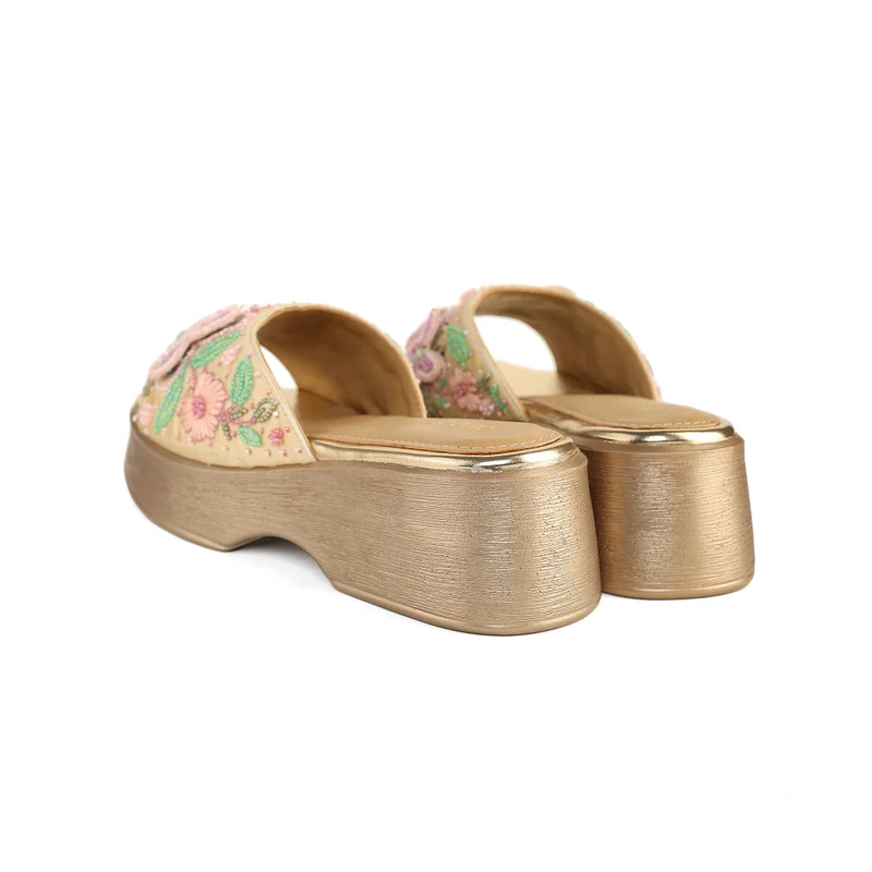 Anaar Anaar Vanessa Rose Gold Satin Embellished Open Sandals – Bridal & Occasion Wear