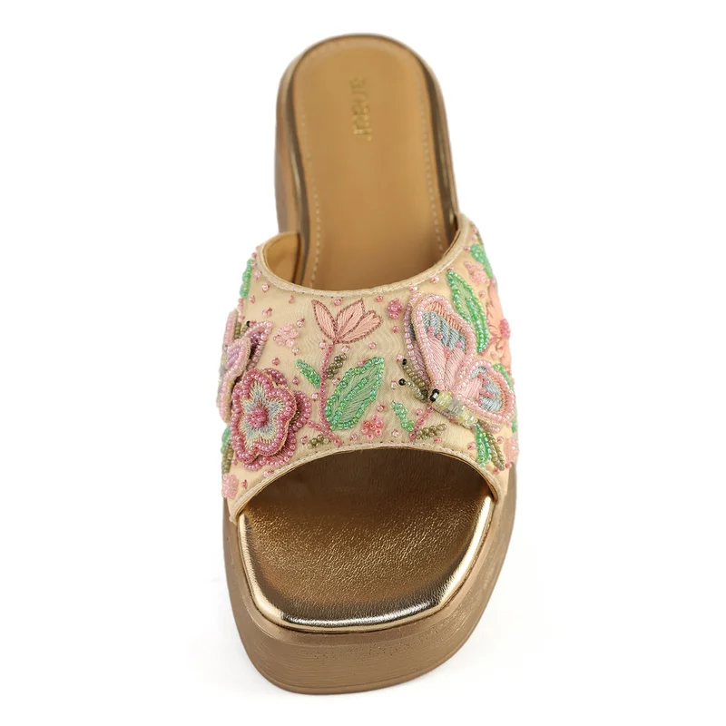 Anaar Anaar Vanessa Rose Gold Satin Embellished Open Sandals – Bridal & Occasion Wear