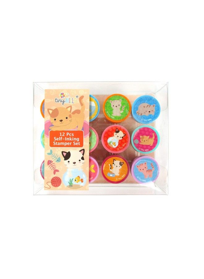 TINYMILLS 12 Pcs Cats Kittens Stamp Kit For Kids Kitty Cat Self Inking Stamps Gift Party Favors - Image 3