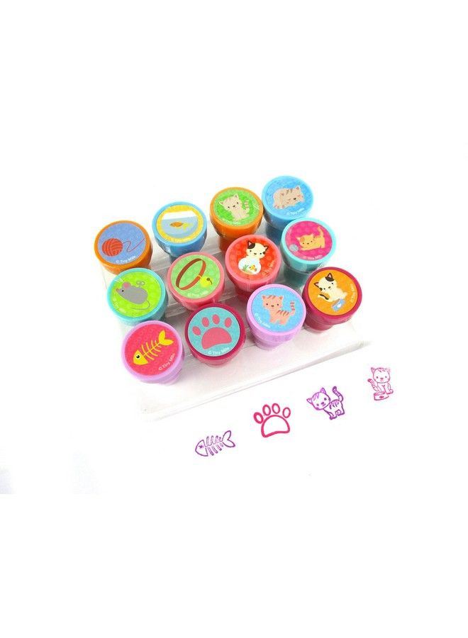 TINYMILLS 12 Pcs Cats Kittens Stamp Kit For Kids Kitty Cat Self Inking Stamps Gift Party Favors - Image 1