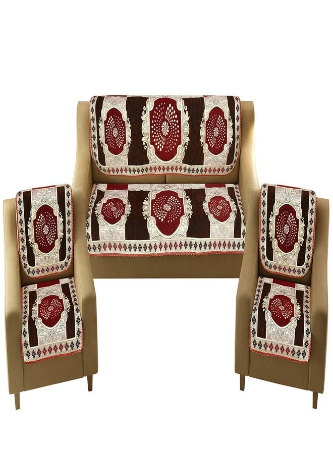 Jayvaam Sawna Homes Chenille Sofa Cover Set 5 Seater For Living Room-3 Seater&2 Seater Sofa Slip Covers For Home-Premium Furniture Protector Panels For Sofa Couch Office,10 Piece,Maroon Coffee - Image 1