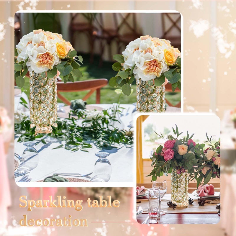 kolnlala Elegant Crystal Column Vase/Pillar Candle Holder Set, Cylinder Flower Display Tabletop Centerpiece for Weddings & Home Decor (2, Gold) - Image 3