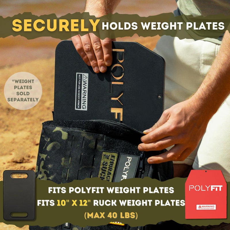 Polyfit Rucking Backpack 2.0 - Weighted Ruck Pack for Weight Plates - Patent Pending Side-Loading Rucksack for Walking, Running, Rucking, Strength and Endurance Training - Black - Image 4