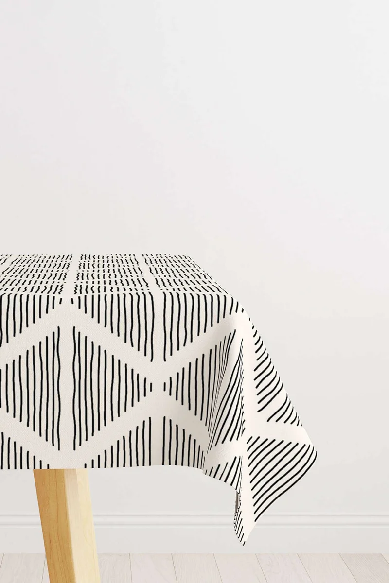 كانغو هوم Cream Black Bohemian Scandinavian Geometric Digital Printed Tablecloth CGH1222-MS