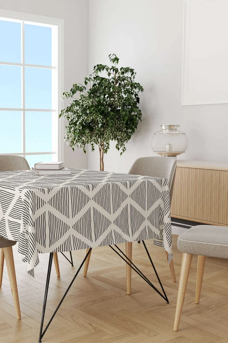 كانغو هوم Cream Black Bohemian Scandinavian Geometric Digital Printed Tablecloth CGH1222-MS