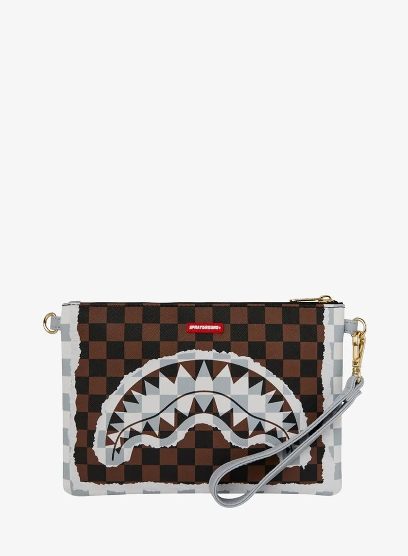 SPRAYGROUND  SG CREAM AND BROWN TEAR CHECK CROSSOVER CLUTCH for Men | Best Price UAE