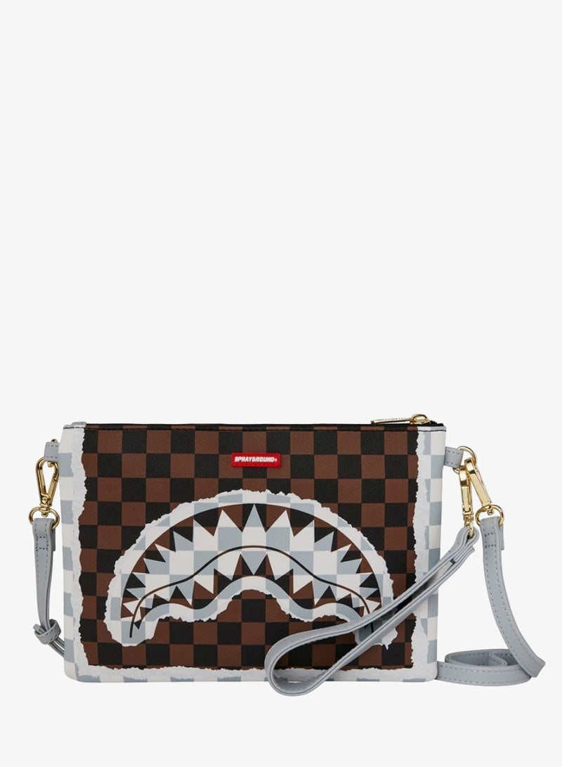 SPRAYGROUND SG CREAM AND BROWN TEAR CHECK CROSSOVER CLUTCH - Image 1