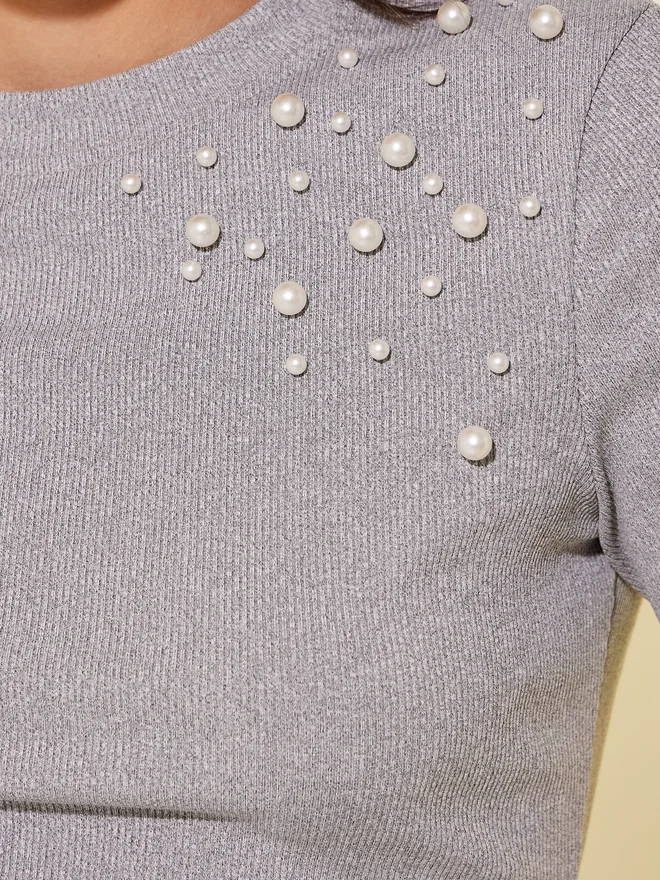 Take Two Take Two Faux Pearl Detail Round Neck Regular Fit T-Shirt