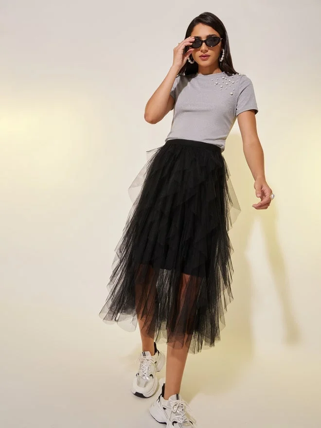 Take Two Faux Pearl Detail Round Neck Regular Fit T-Shirt