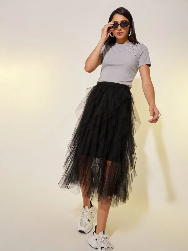 Take Two Faux Pearl Detail Round Neck Regular Fit T-Shirt