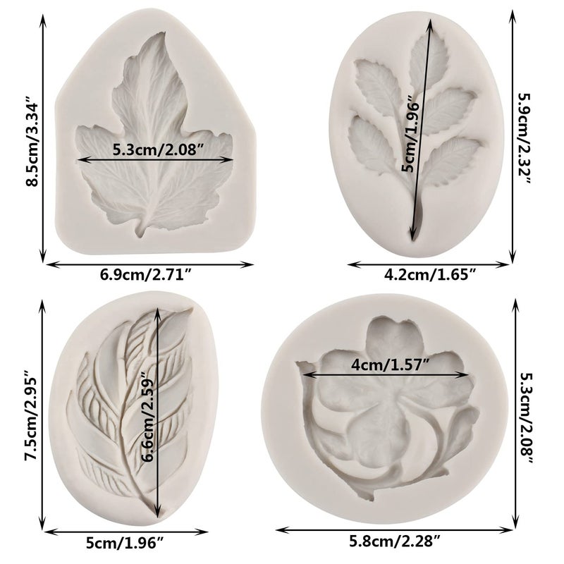Sijiangmold Baroque Fondant Mold Baroque Leaf Fondant Molds Maple Leaf Candy Molds For Cake Decorating Cupcake Topper Chocolate Candy Polymer Clay Gum Paste Set Of 4 - Image 2