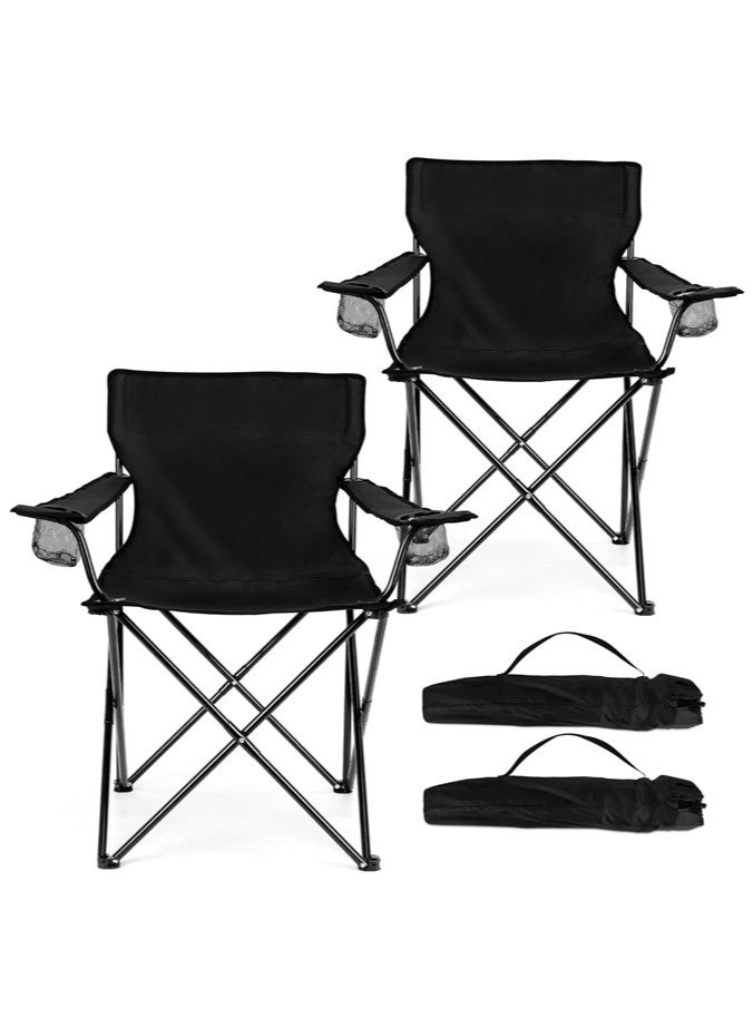 دنزوز 2pcs كراسي التخييم القابلة للطي كراسي معسكر للبالغين مع حامل الكأس وحمل كيس كرسي العشب المحمول كبير للهواء الطلق في الصيد المشي لمسافات طويلة شاطئ التنزه - Image 1