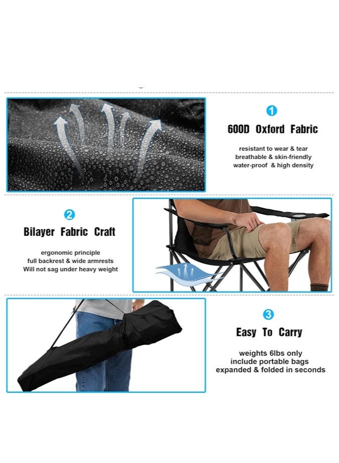 دنزوز 2pcs كراسي التخييم القابلة للطي كراسي معسكر للبالغين مع حامل الكأس وحمل كيس كرسي العشب المحمول كبير للهواء الطلق في الصيد المشي لمسافات طويلة شاطئ التنزه - Image 4