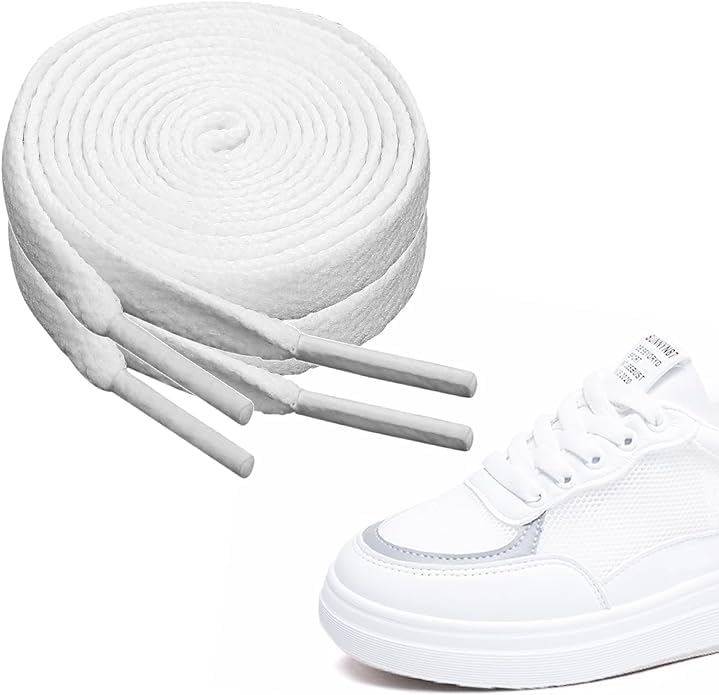 AMAZBIRD Solid Flat Shoelaces Hollow Thick Athletic Shoe Laces Strings 2 Pair White - Image 5