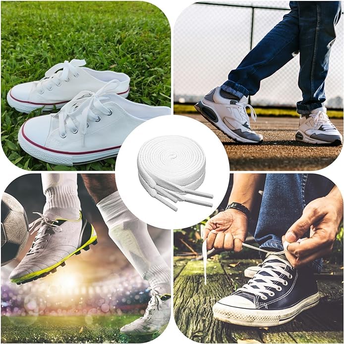 AMAZBIRD Solid Flat Shoelaces Hollow Thick Athletic Shoe Laces Strings 2 Pair White - Image 3
