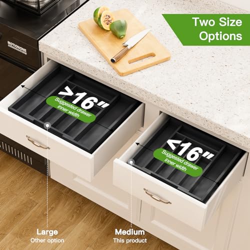 Pipishell Bamboo Expandable Drawer Organizer for Utensils Holder, Adjustable Cutlery Tray, Wood Drawer Dividers Organizer for Silverware, Flatware, Knives in Kitchen, Bedroom, Living Room(M-Black) - Image 4
