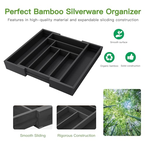 Pipishell Bamboo Expandable Drawer Organizer for Utensils Holder, Adjustable Cutlery Tray, Wood Drawer Dividers Organizer for Silverware, Flatware, Knives in Kitchen, Bedroom, Living Room(M-Black) - Image 5