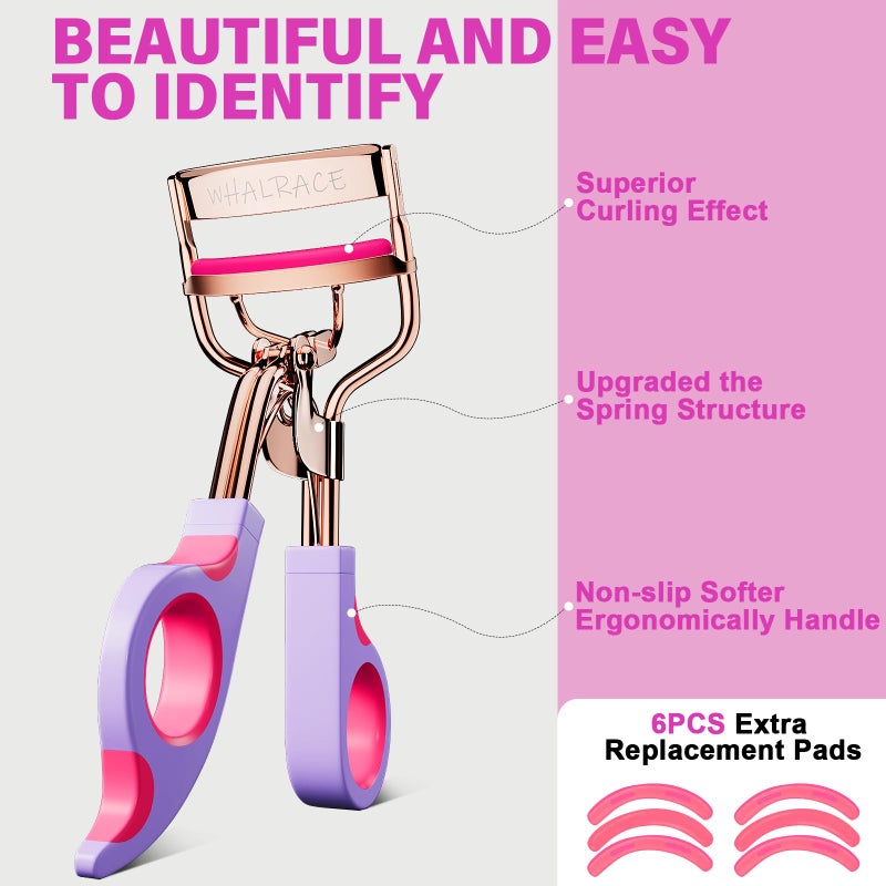 whalrace Eye Lash Curler with 6 Replacement Pads, Whalrace Eyelash Curlers Superior Curling Effect, Beautiful and Easy to Identify, Valentine's Day Gift for Her, Beauty Enthusiasts -Rose Gold Purple Red - Image 2
