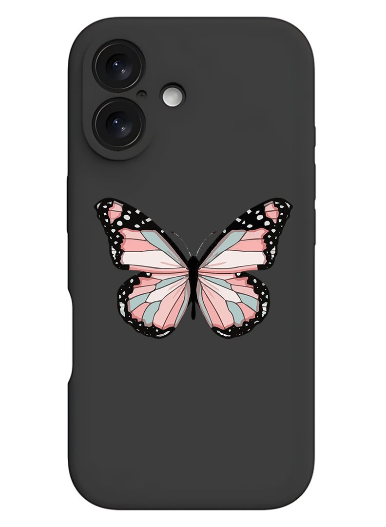 Theodor Protective Slim Fit Case Liquid Silicone Cover with Full Body Protection Anti-Scratch Shockproof Case For Apple iPhone 17 (Black) Butterfly-01 - Image 1