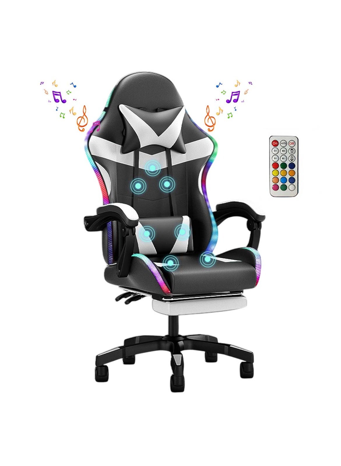 هويتش Huitich Ergonomic Gaming Chair With Footrest Massage And Led Lights And