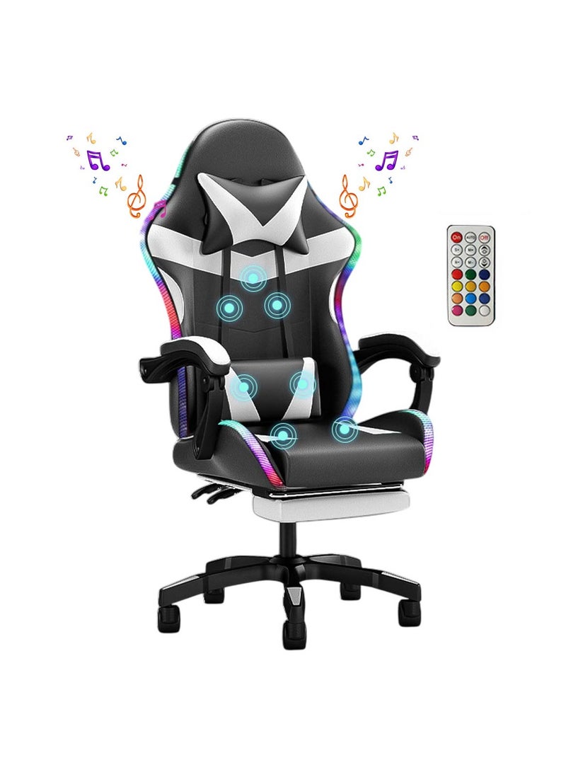 Huitich Ergonomic Gaming Chair with Footrest, 7-Point Massage, and LED Lights Bluetooth Black And White - Image 1