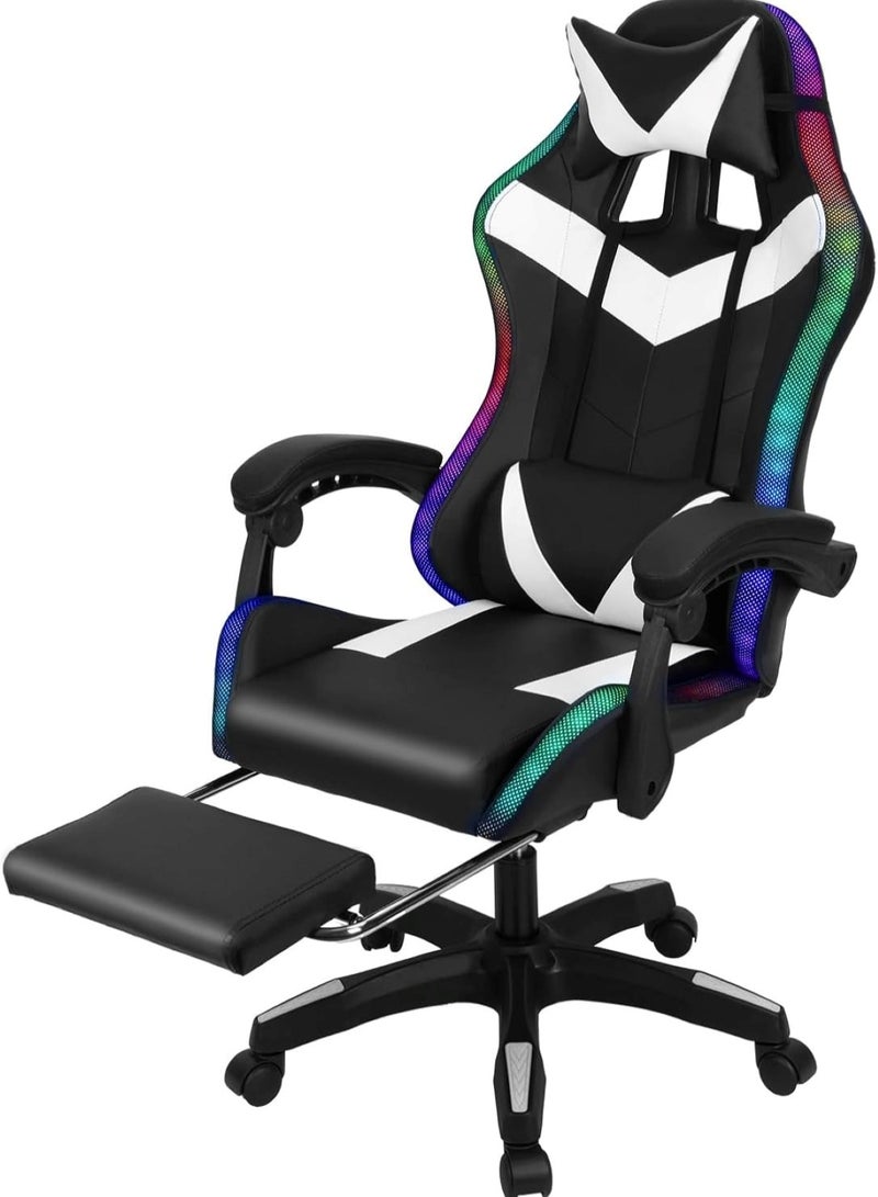 Huitich Ergonomic Gaming Chair with Footrest, 7-Point Massage, and LED Lights Bluetooth Black And White - Image 4