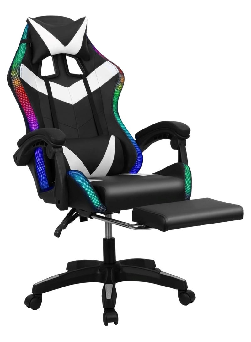 Huitich Ergonomic Gaming Chair with Footrest, 7-Point Massage, and LED Lights Bluetooth Black And White - Image 3