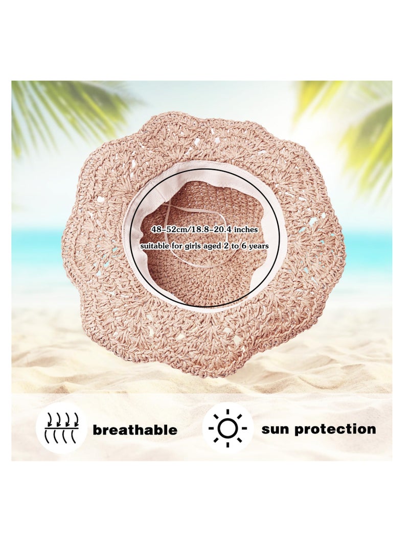 Excefore Baby Sun Hat, Baby Straw Hat, Baby Girl Straw Hat, Baby Girl Sun Hat, Toddler Summer Sun Cap with Bow, Baby Beach Hat, Foldable Beach Sun Protection Hats for 2-6 Years, Beige - Image 5