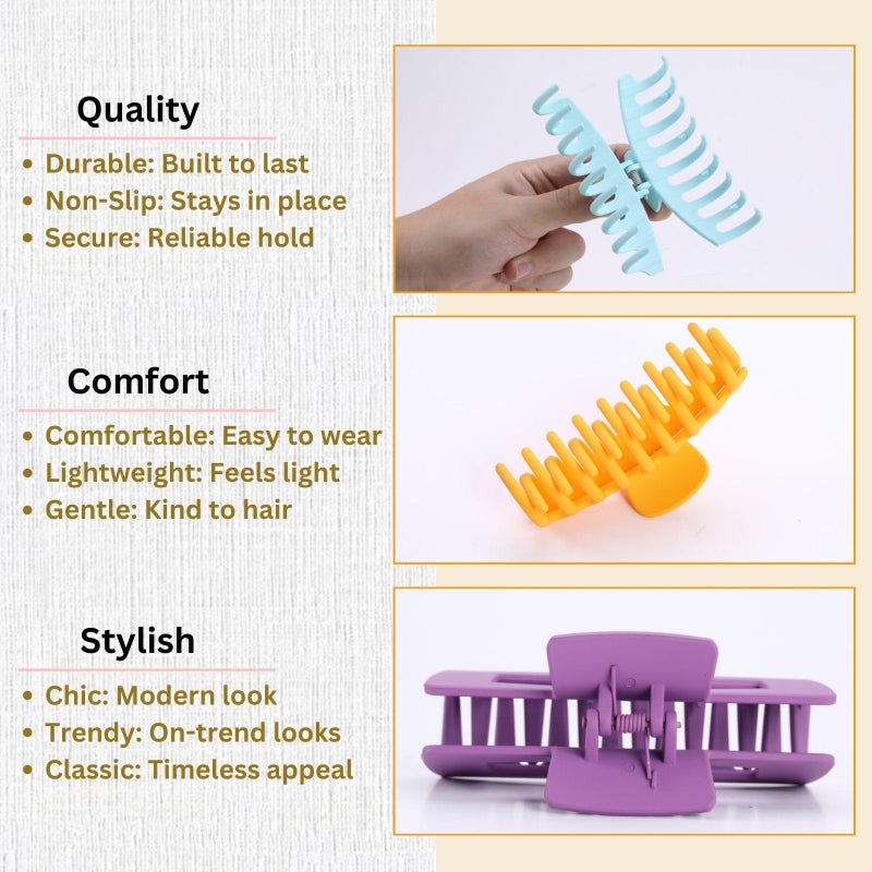 LuSeren 8 Pack Colorful Hair Clips for Women 4.3 Inch Large Hair Claw Clips for Women Thin Thick Curly Hair, Big Banana Clips,Strong Hold jaw clips - Image 5