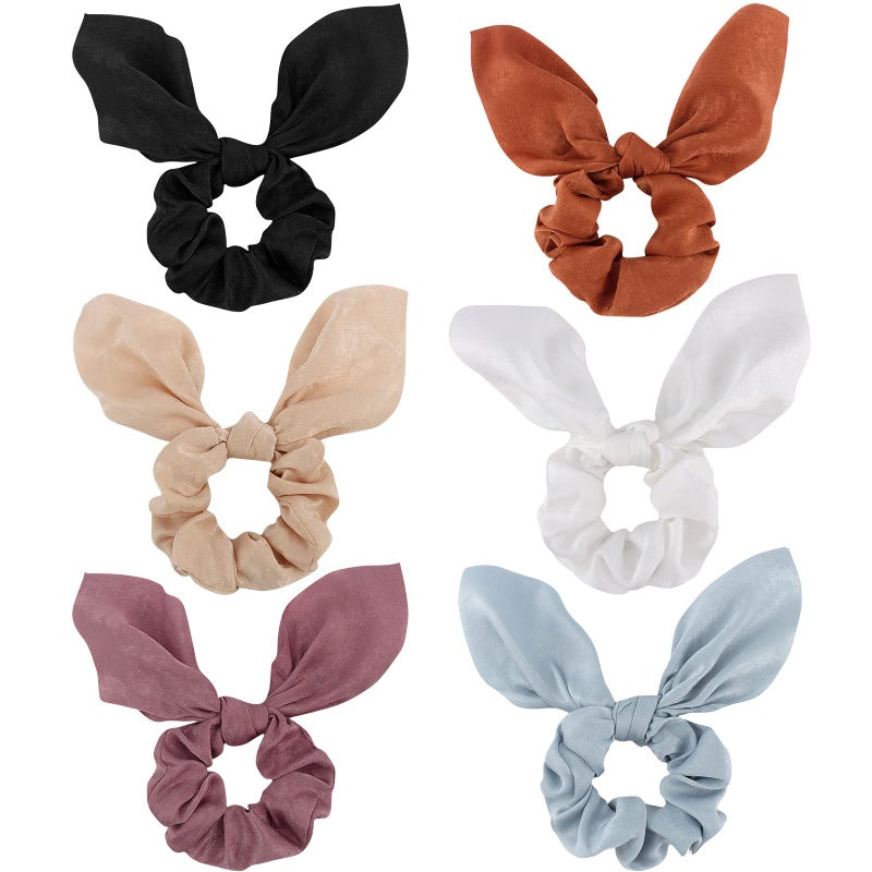 Jaciya Silk Bunny Ear Hair Ties - Cute Satin Scrunchies with Bows for Girls and Women, Jaciya Hair Accessories Elastic Ropes Ponytail Holders - Image 1