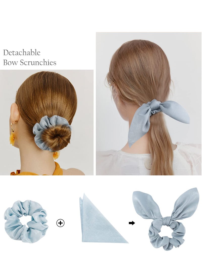 Jaciya Silk Bunny Ear Hair Ties - Cute Satin Scrunchies with Bows for Girls and Women, Jaciya Hair Accessories Elastic Ropes Ponytail Holders - Image 2