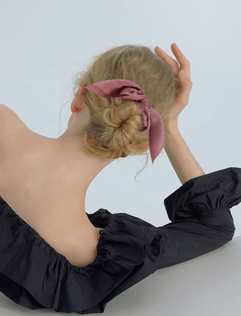Jaciya Silk Bunny Ear Hair Ties - Cute Satin Scrunchies with Bows for Girls and Women, Jaciya Hair Accessories Elastic Ropes Ponytail Holders - Image 3