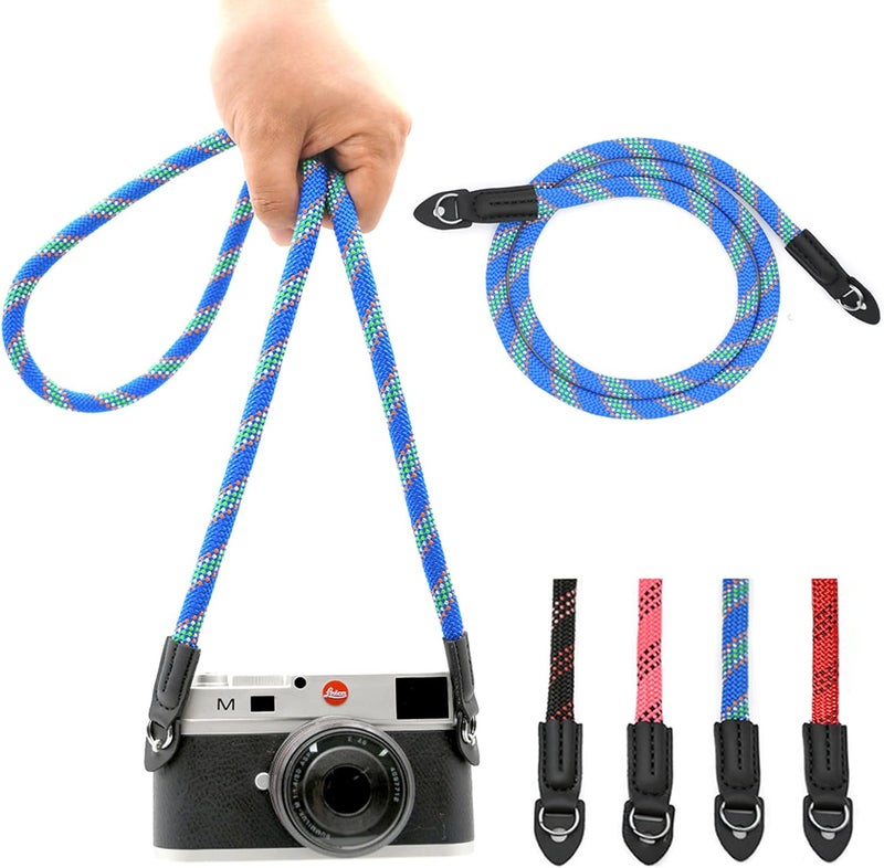 Eorefo Camera Strap Vintage 100cm Nylon Climbing Rope Camera Neck Shoulder Strap for Micro Single and DSLR Camera(Blue) - Image 1