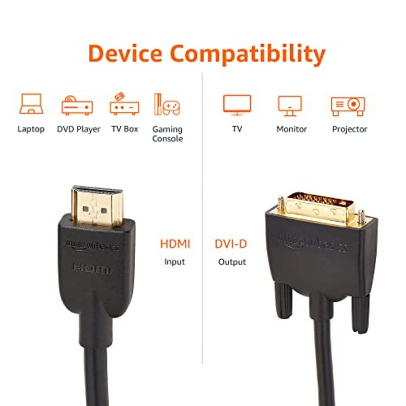 HDMI to DVI Adapter Cable, Bi-Directional 1080p, Gold Plated, Black, 6 Foot 2M,1-Pack - Image 4