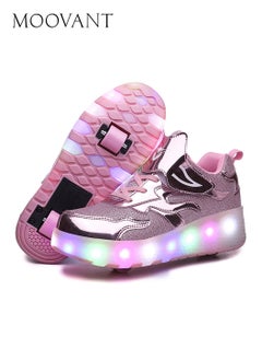 Moovant LED Flash Light Sneaker Skate Shoes with Wheels, USB Charging, Detachable Pulley Design, 1 Shoe for 2 Use, for Kids Girls, Pink  - Image 1