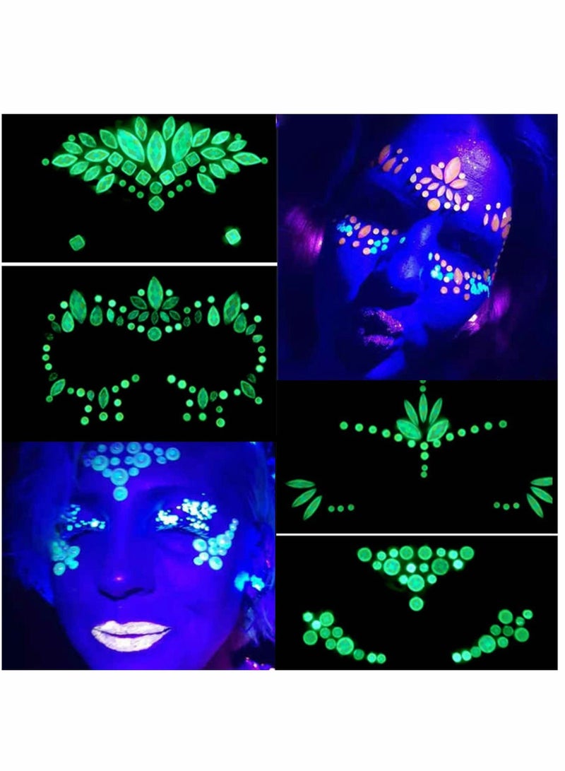 Y&D 4 Sets Luminous Face Jewels, Women Mermaid Gems, Glitter Rhinestone Rave Stickers, Crystals Eyes Temporary Tattoos Glow in the Dark  - Image 2