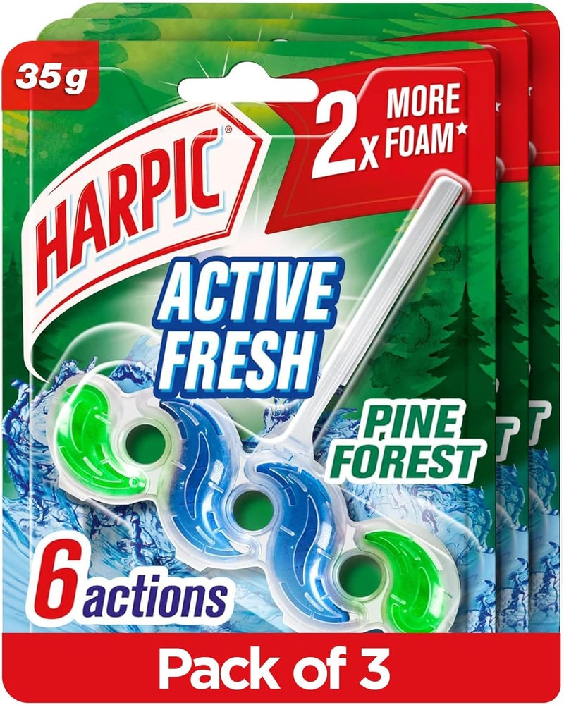 Harpic Active Fresh Water Toilet Cleaner Rim Block, Pine Forest, 35 g (Pack of 3) - Image 1