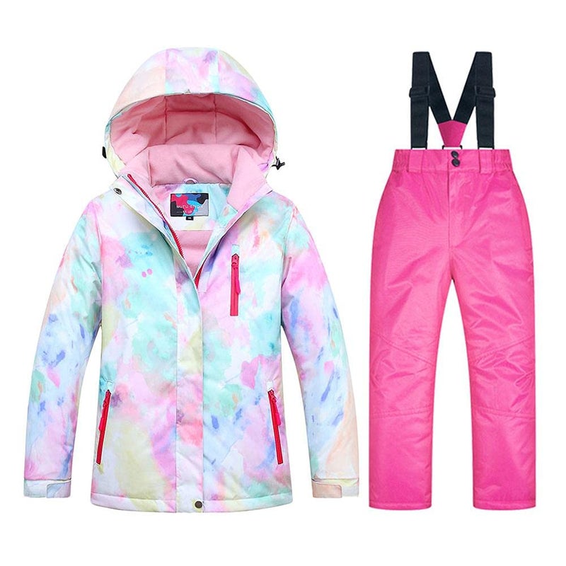 SEARIPE Girls Ski Jacket and Pant Set Winter Warm Snowsuits Kids Toddler Waterproof Outdoor Ski Suit(05SC+Pink-14) - Image 1