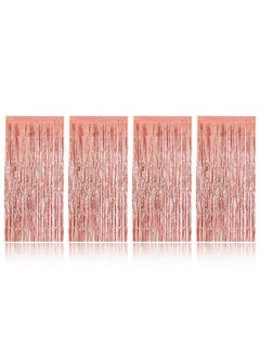 Storio LUXZURY by Storio 3X6 ft 10 inches Rose Gold Metallic Tinsel Foil Fringe Curtains for Birthday Wedding Engagement Bridal Shower Baby Shower Celebration Party Decorations (Set of 4) 