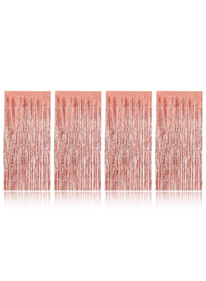 LUXZURY by Storio 3X6 ft 10 inches Rose Gold Metallic Tinsel Foil Fringe Curtains for Birthday Wedding Engagement Bridal Shower Baby Shower Celebration Party Decorations (Set of 4)
