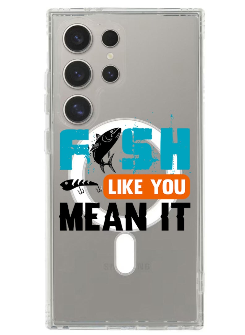 Theodor Magnetic Case for Samsung Galaxy S24 Ultra 6.8-inch Compatible with MagSafe Wireless Charging, Shockproof Phone Bumper Cover Fish like u mean it Black - Image 1