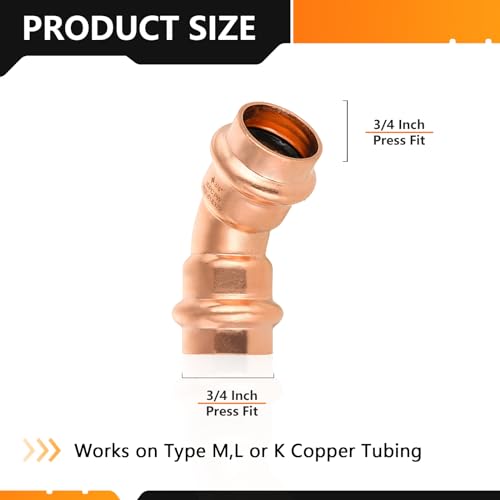 HeSun 10Pack HeSun 34 x 34 Copper Press Elbow45 Degree P x P Pressure Fittings for Copper Tube ConnectionPRESS007 - Image 3