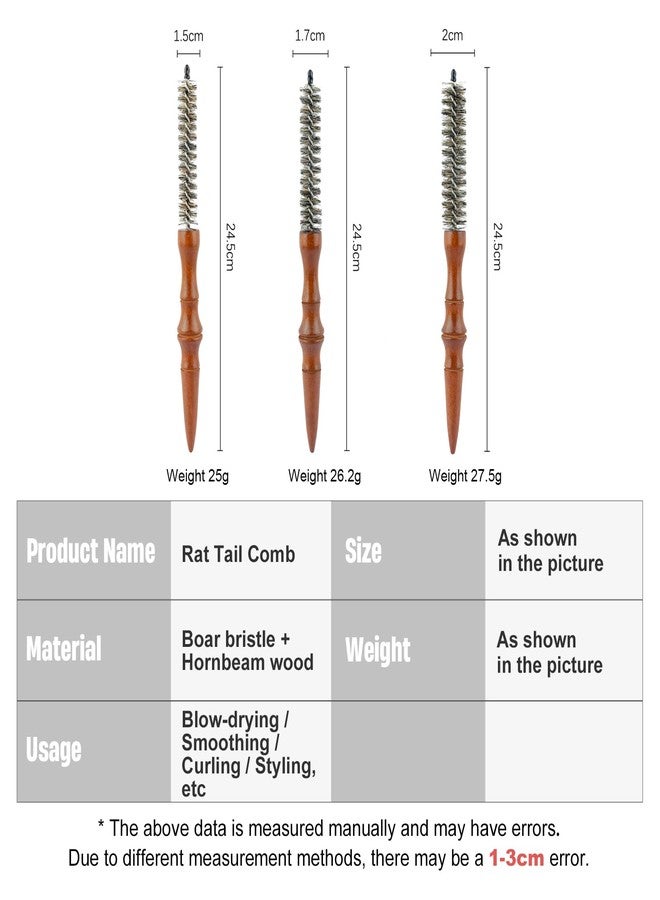 BARBERPLAN 3 Pieces Small Round Brush Set, 15/17/20mm Wooden Handle Boar Bristle Hair Brush for Women Men Short Hair, Bangs, Roots, Straight, Curling - Image 2
