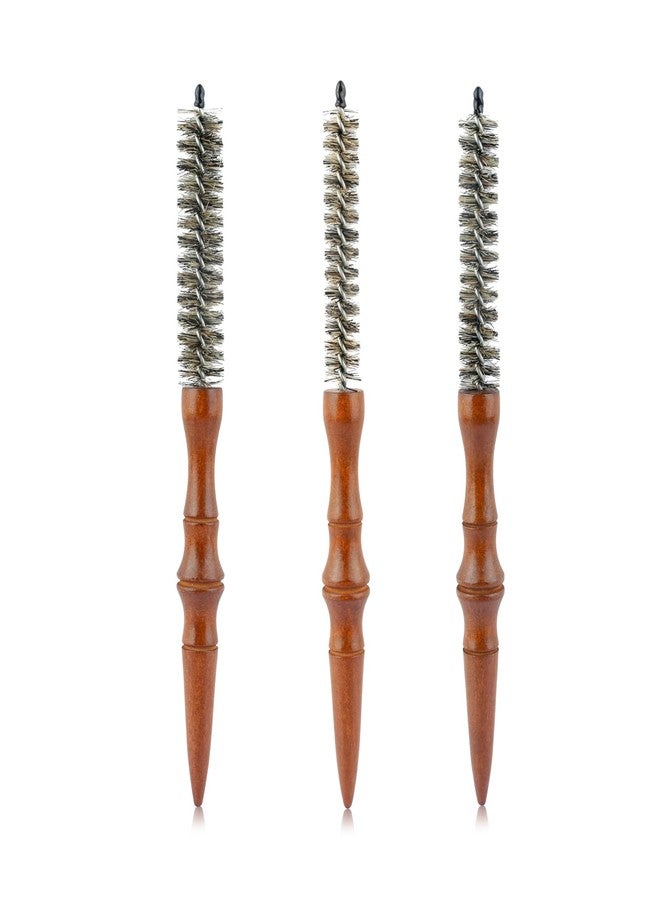 BARBERPLAN 3 Pieces Small Round Brush Set, 15/17/20mm Wooden Handle Boar Bristle Hair Brush for Women Men Short Hair, Bangs, Roots, Straight, Curling - Image 1