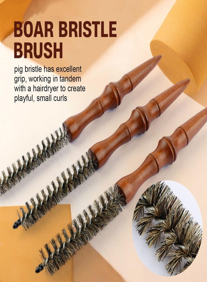 BARBERPLAN 3 Pieces Small Round Brush Set, 15/17/20mm Wooden Handle Boar Bristle Hair Brush for Women Men Short Hair, Bangs, Roots, Straight, Curling - Image 3