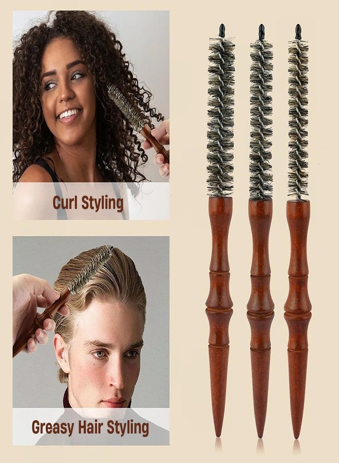BARBERPLAN 3 Pieces Small Round Brush Set, 15/17/20mm Wooden Handle Boar Bristle Hair Brush for Women Men Short Hair, Bangs, Roots, Straight, Curling - Image 5