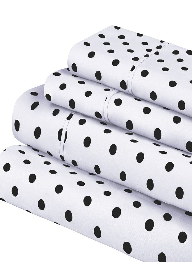Superior Cotton Blend 600 Thread Count Sheet Set, Polka Dot Design, Includes 1 Elastic Deep Pocket Fitted Sheet, 1 Flat Sheet, 1 Pillowcase, Luxury Bedding, Soft Sateen Weave, Twin, White - Image 1