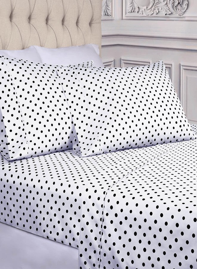 Superior Cotton Blend 600 Thread Count Sheet Set, Polka Dot Design, Includes 1 Elastic Deep Pocket Fitted Sheet, 1 Flat Sheet, 1 Pillowcase, Luxury Bedding, Soft Sateen Weave, Twin, White - Image 2